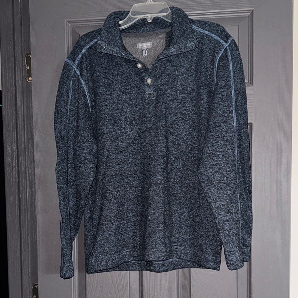 Van Heusen Blue Zip Up Sweater with Heathered Texture